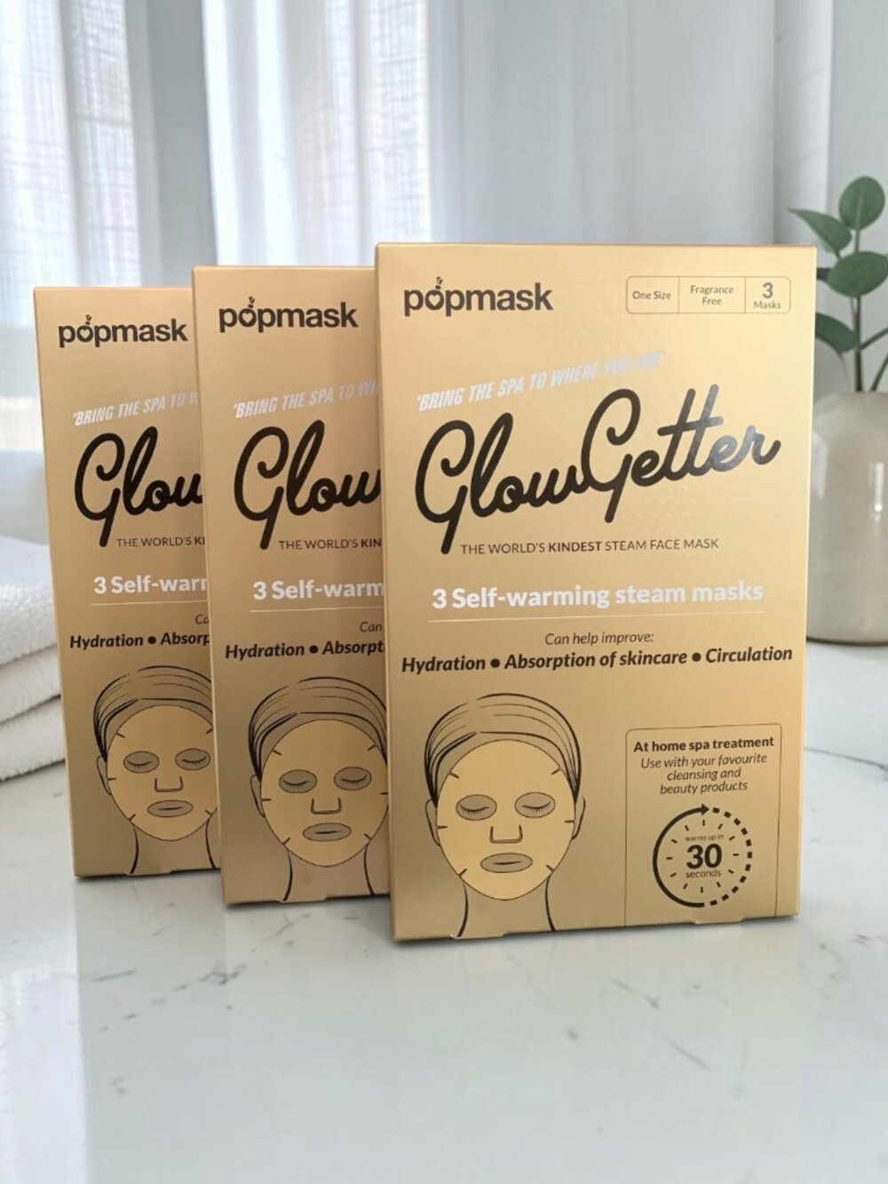 3 Pack Popmask London Glow Getter Self Warming Steam Face Masks (9 ct) BB 05/28